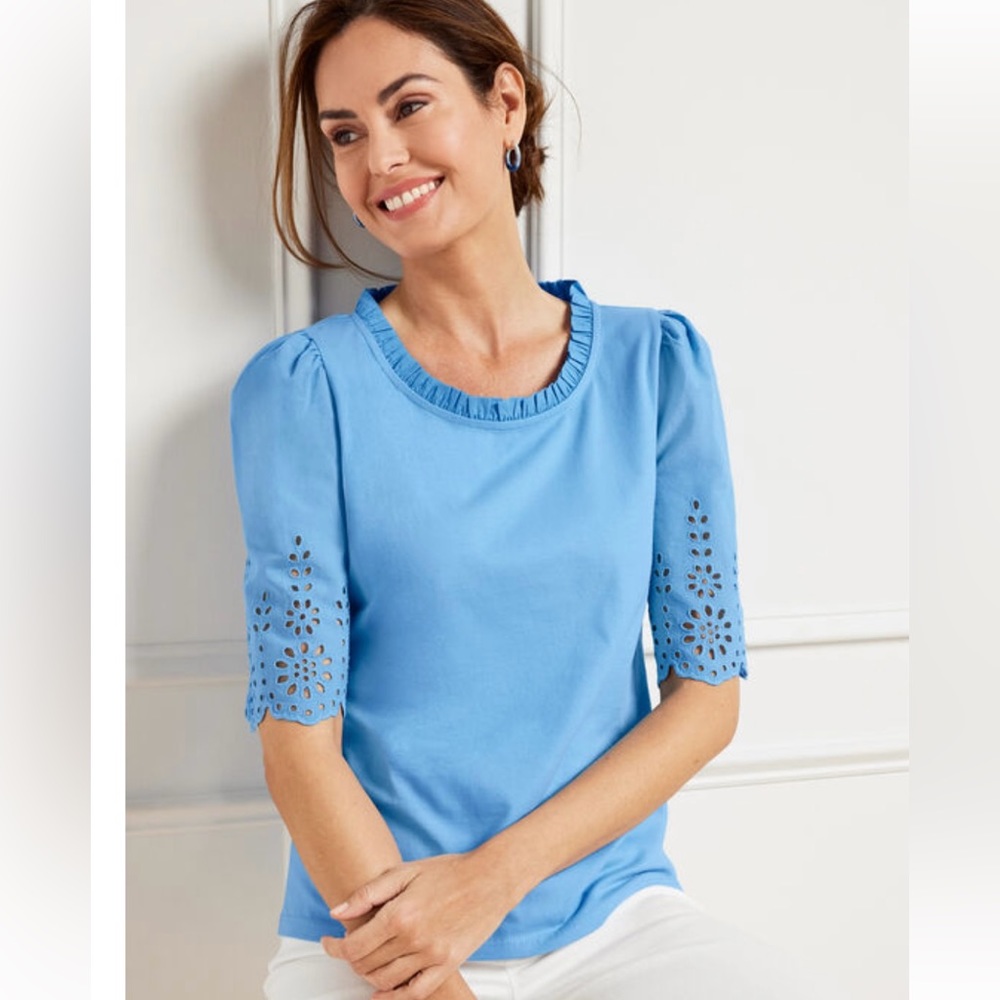 NWT Talbots Eyelet Knit Trim Tee Size PS